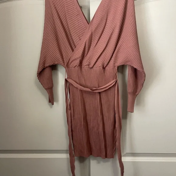 Fashion Nova Dusty Rose Ribbed Wrap Knit Dress - Picture 2 of 3